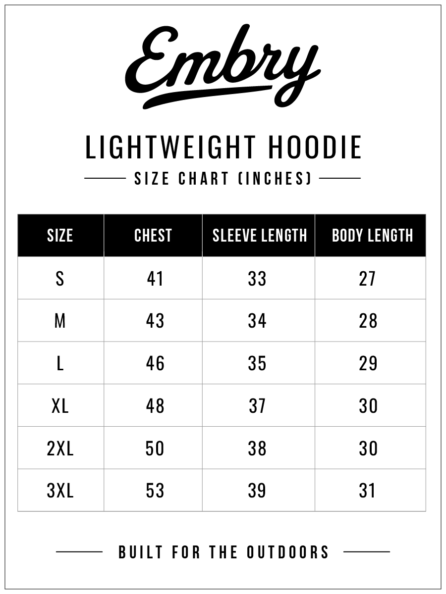 Lightweight Hoodie - Brown Ranch — size guide