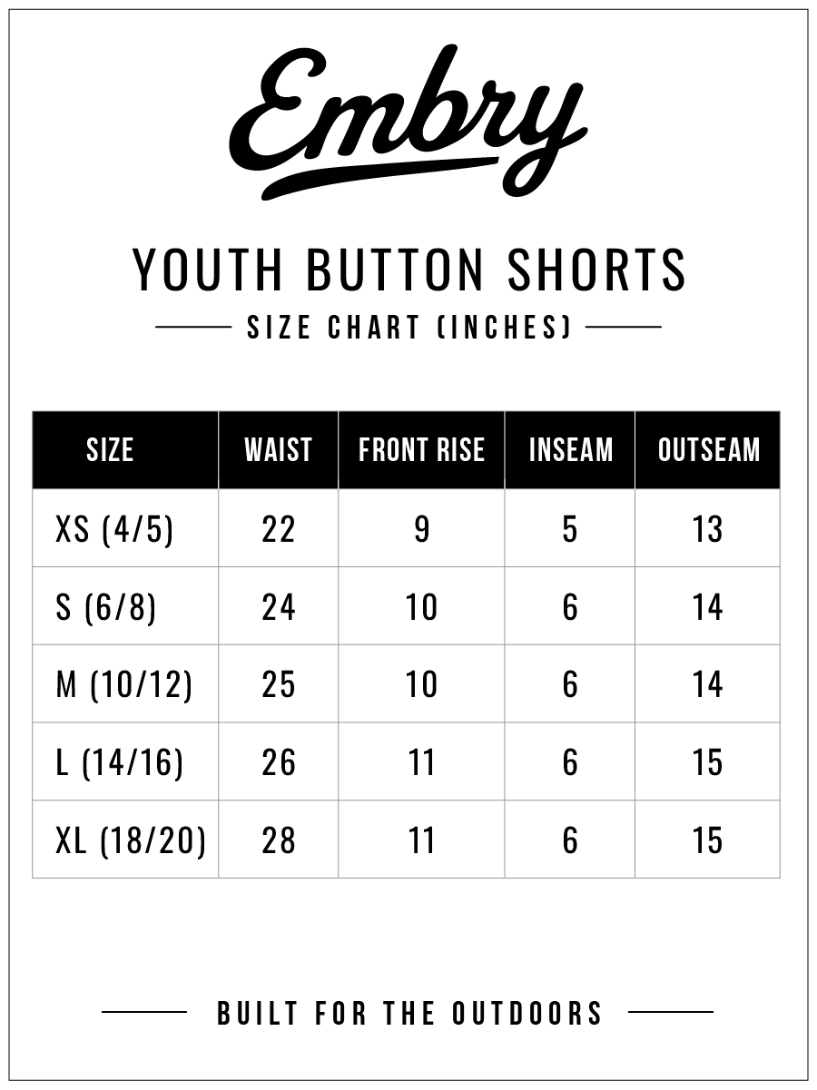 Youth All-Day Shorts - Original Ranch — size guide