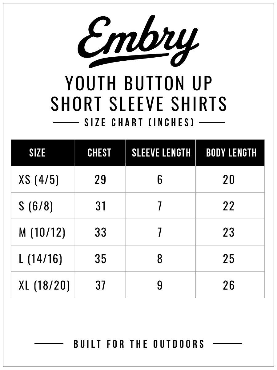 Youth Performance Button Up - Light Ridge — size guide